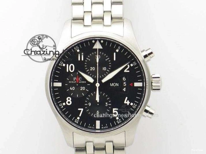 MIROTIME 0128 Youthful Pilot Spitfire 3878 Chrono BP Gray Dial SS On Black Leather Strap A 7368